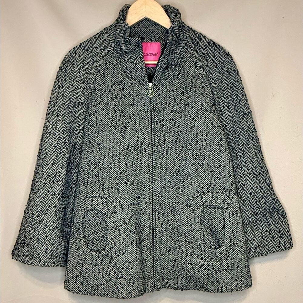 NWOT Betsey Johnson White and Black Herringbone Tweed Coat size Medium